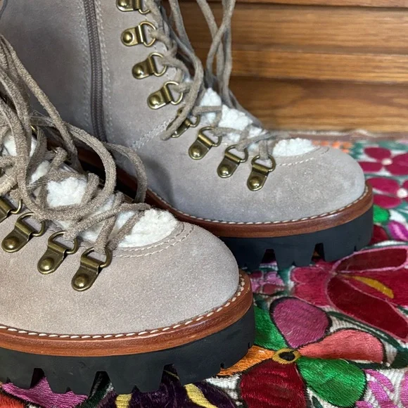 Jeffrey Campbell (8) Stanley Sand Colored Suede Shearling Hiking-Style Booties - Picture 5 of 15